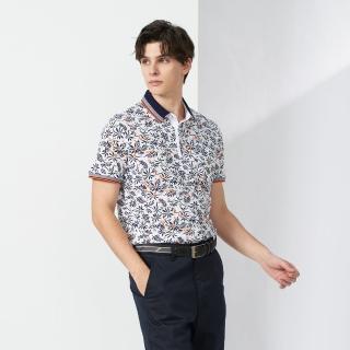 【pierre cardin 皮爾卡登】休閒服飾 男款 花草印花短袖POLO衫-白色(5237269-90)