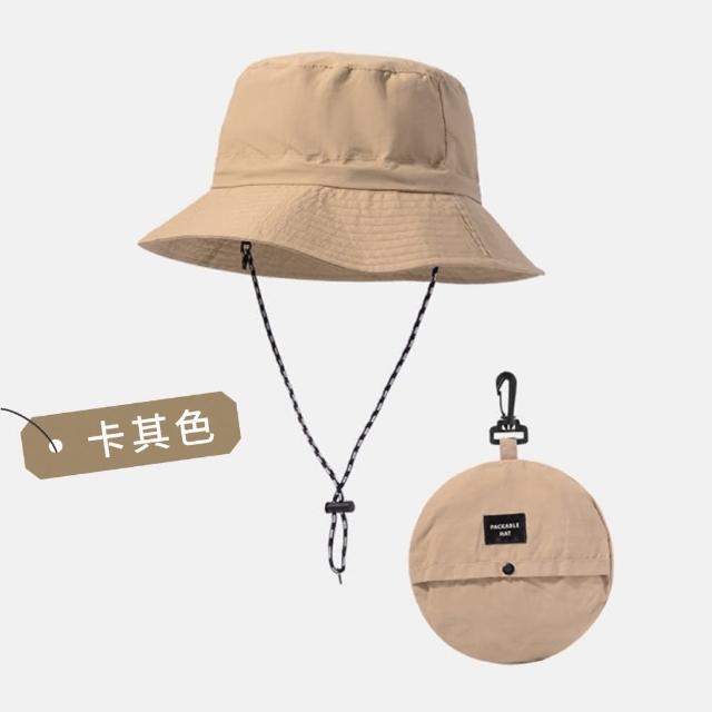 【DREAMCATCHER】抗UV防潑水摺疊漁夫帽(防風繩可調鬆緊/收納登山帽/防曬帽/出國防曬)