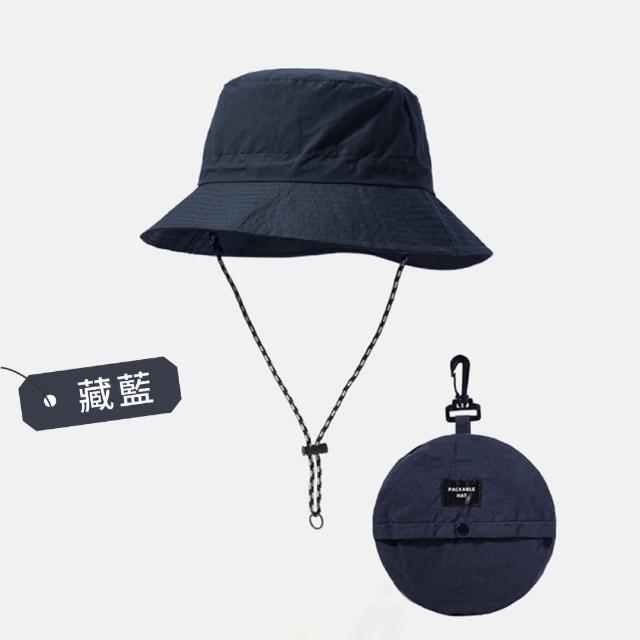 【DREAMCATCHER】抗UV防潑水摺疊漁夫帽(防風繩可調鬆緊/收納登山帽/防曬帽/出國防曬)