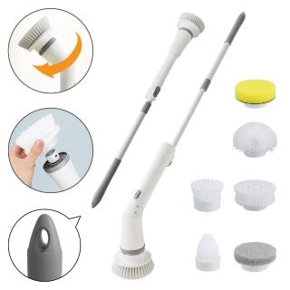 【SingLife】五代★無線伸縮充電動清潔長短刷 6種可旋轉刷頭(洗車海綿掛勾磁磚玻璃門窗廚房浴室馬桶刷拖把)