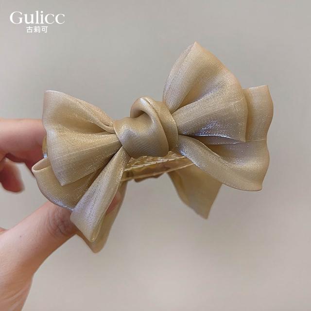 【Gulicc 古莉可】髮夾 雙面 網紗 蝴蝶結 丸子夾(7夕情人節 生日 髮飾 頭飾 鯊魚夾 抓夾 禮物)