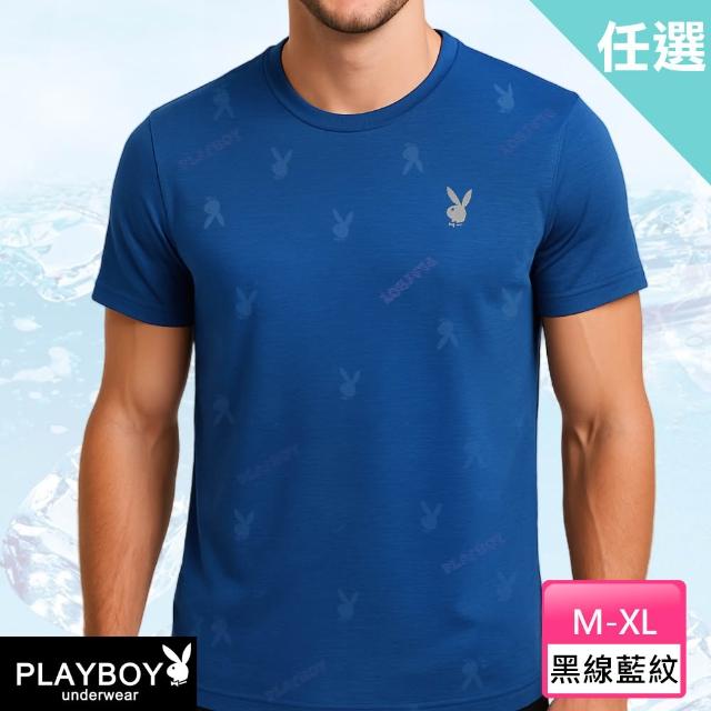 【PLAYBOY】任選_冰絲涼感透氣速乾短袖衫(速達單件-藍紋/青紋/灰紋)