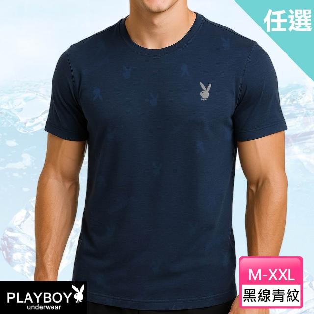 【PLAYBOY】任選_冰絲涼感透氣速乾短袖衫(速達單件-藍紋/青紋/灰紋)