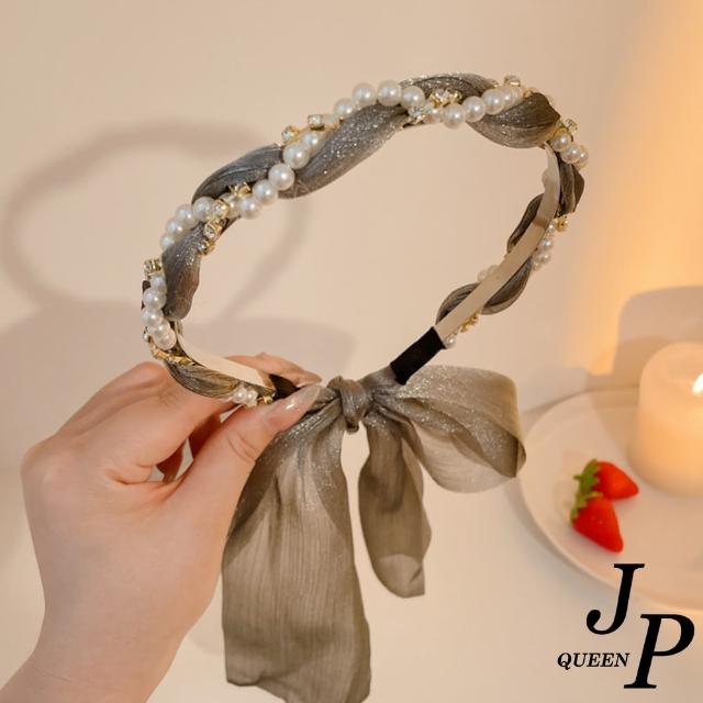 【Jpqueen】復古花漾珍珠流蘇絲巾百搭髮箍髮飾(8色可選)