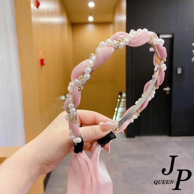 【Jpqueen】復古花漾珍珠流蘇絲巾百搭髮箍髮飾(8色可選)