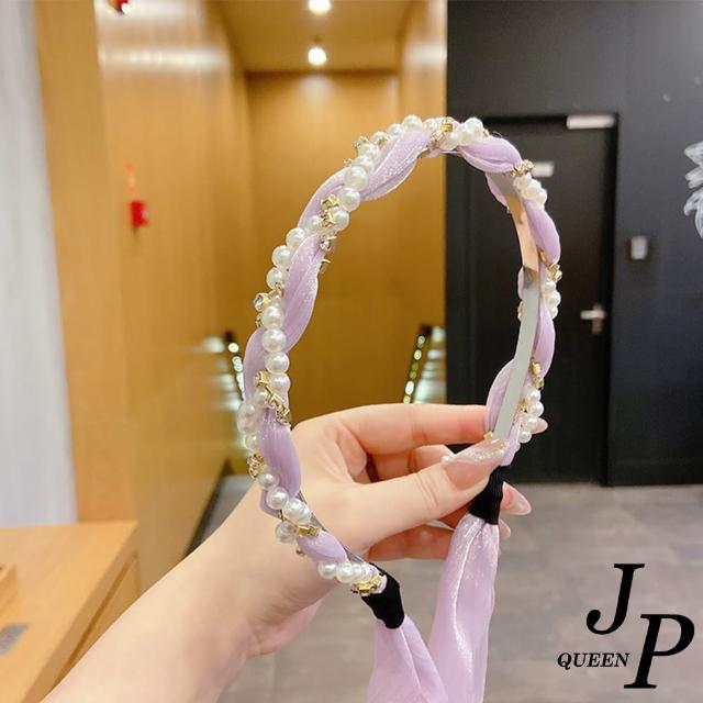 【Jpqueen】復古花漾珍珠流蘇絲巾百搭髮箍髮飾(8色可選)