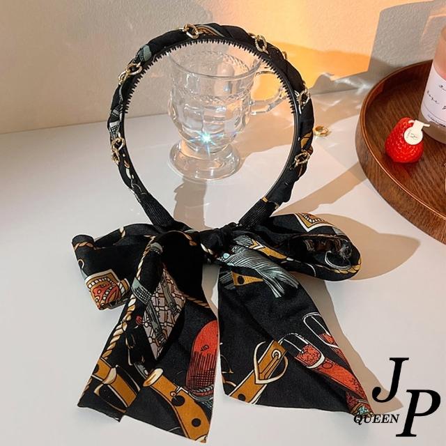 【Jpqueen】復古花漾珍珠流蘇絲巾百搭髮箍髮飾(8色可選)