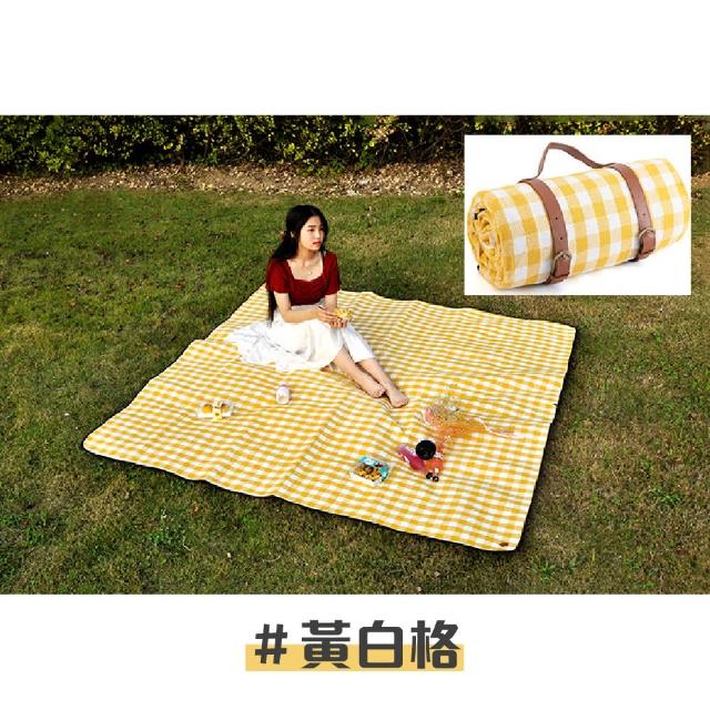 【Mountainhiker 山之客】特克曼 日式加厚防潑水款(格紋皮革綁帶休閒野餐墊 150*200CM)