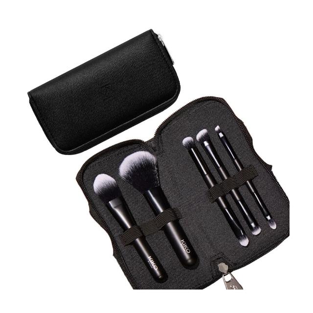 【KIKO MILANO】化妝刷套裝x5件組 附品牌化妝包(彩妝刷具/彩妝刷/化妝刷具/旅行化妝刷/旅行化妝包收納包)