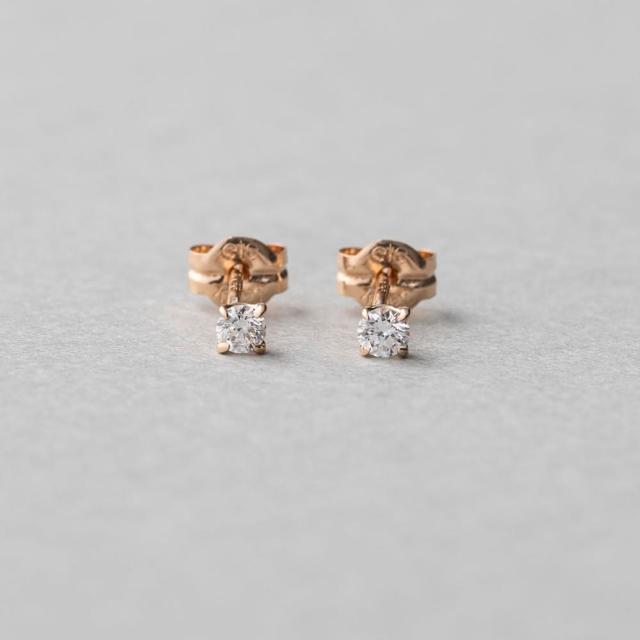 【ete】K18 經典單鑽爪鑲鑽石耳環-0.10ct(金色 玫瑰金色)