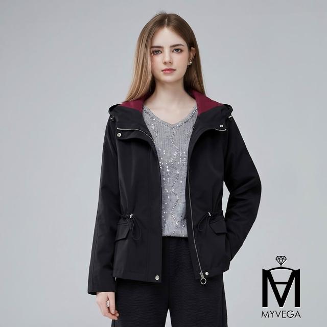 【MYVEGA 麥雪爾】出清品 MA防風挺版抽繩連帽風衣外套-共四色(連帽外套/風衣/防風/冬季大衣/女外套)