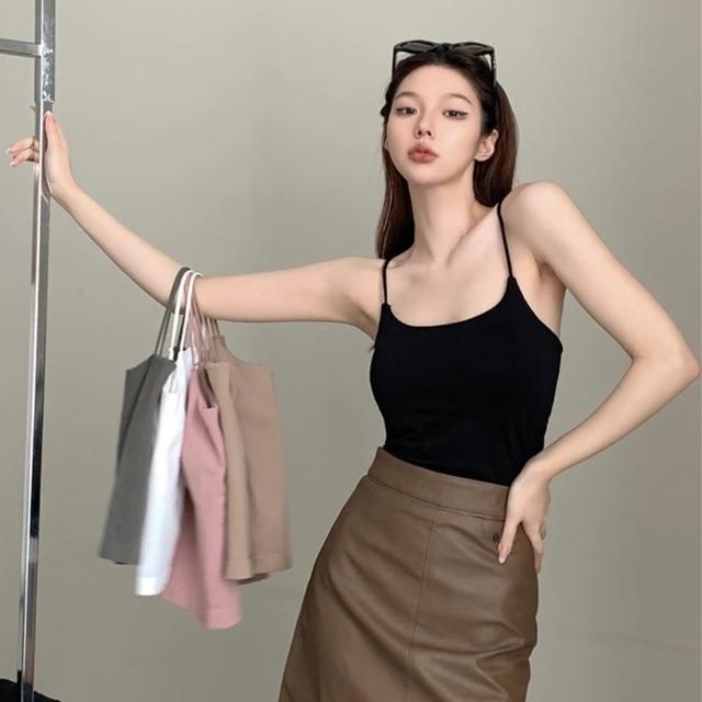 【D.studio】韓版無痕冰絲細肩背心 V278(帶胸墊免穿內衣 上衣 小可愛 女裝 衣服)