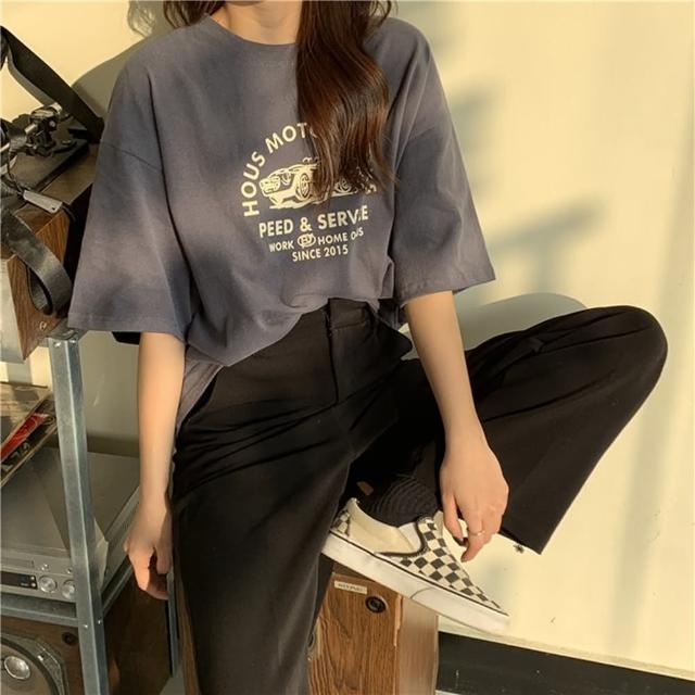 【D.studio】韓版寬鬆印花短袖上衣(短袖t恤 女裝 顯瘦上衣 衣服 寬鬆上衣 T502)