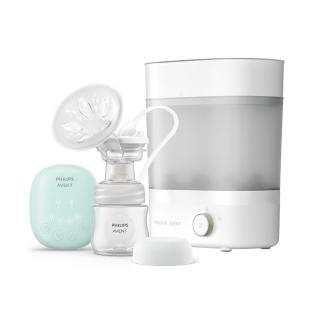 【PHILIPS AVENT】輕巧單吸消毒組 單邊電動吸乳器+高效蒸氣烘乾消毒鍋(SCF323+293)
