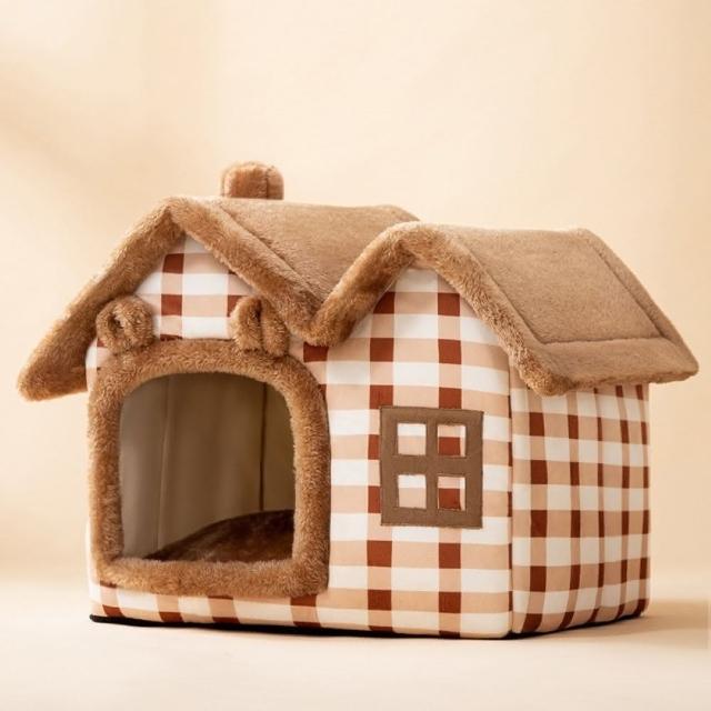 【萌貝貝】可愛立體小屋造型寵物窩L款44x36x39cm 封閉式(貓窩 狗窩 貓床 貓咪別墅 可拆洗 保暖)
