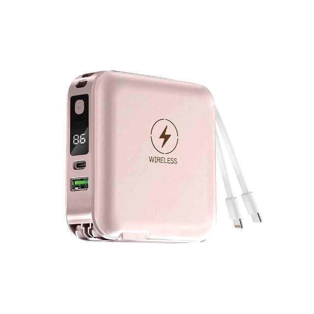【KINYO】WH標示 12000mAh 20W快充  7 in 1自帶線+AC插頭磁吸行動電源(KPB-2650 Type-C/蘋果/無線充)