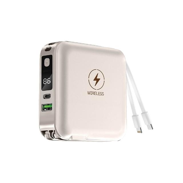 【KINYO】WH標示 12000mAh 20W快充  7 in 1自帶線+AC插頭磁吸行動電源(KPB-2650 Type-C/蘋果/無線充)