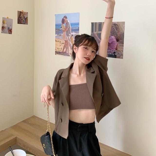 【D.studio】韓版薄款小個子短袖西裝外套(送平口背心短版外套上衣女裝衣服外套薄外套罩衫防曬外套 J168)