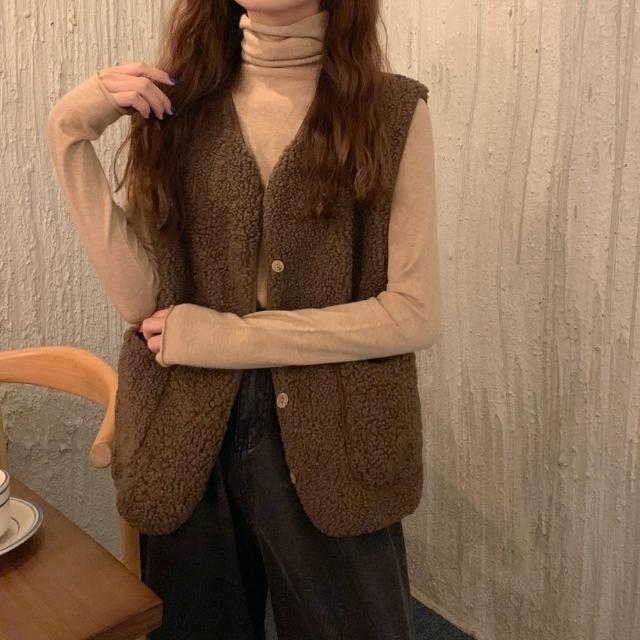 【D.studio】韓版顯瘦羊羔毛外套(背心外套 毛毛外套 百搭外套 上衣 女裝 毛毛外套 J153)