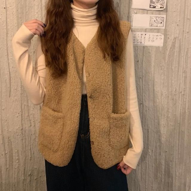 【D.studio】韓版顯瘦羊羔毛外套(背心外套 毛毛外套 百搭外套 上衣 女裝 毛毛外套 J153)