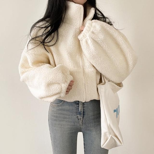 【D.studio】韓版立領寬鬆內刷毛慵懶風毛毛外套(上衣 女裝 衣服 外套 長袖上衣 J242)