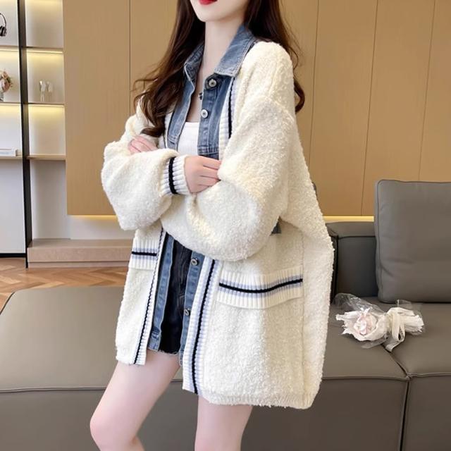 【BBHONEY】韓風QQ毛織牛仔拼接外套(冬季外套)