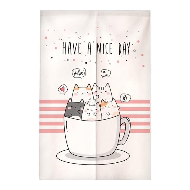 【midou】happy cat喵星人慵懶午后日系門簾(贈伸縮桿免打孔門簾 居家門簾 分片門簾 貓咪門簾)