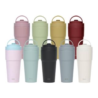 【WOKY 沃廚】2入 渾圓杯 鈦陶瓷款770ml-附彈跳跟矽膠吸管(隨行杯/吸管杯/飲料杯/保溫杯/保溫瓶)