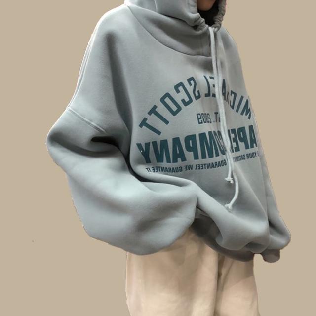 【Amirr 艾米爾】★ 加絨加厚連帽寬鬆抽繩衛衣(女上衣/長袖/保暖)