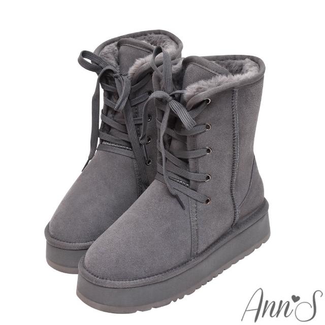 【Ann’S】防潑水鍍膜真皮澎毛2way綁帶厚底雪靴(多款選)