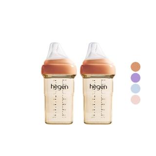 【hegen】總代理｜PCTO™金色奇蹟PPSU多功能方圓型寬口奶瓶 240ml 雙瓶組(嫣粉/沁藍/漾紫/柔褐楓)