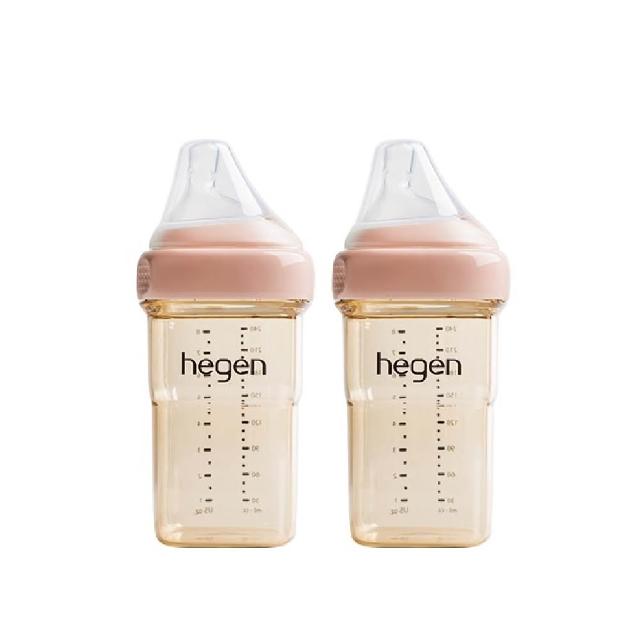 【hegen】總代理｜PCTO™金色奇蹟PPSU多功能方圓型寬口奶瓶 240ml 雙瓶組(嫣粉/沁藍/漾紫/柔褐楓)