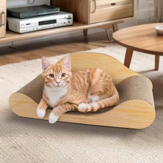 【貓本屋】木紋色U型 躺椅沙發貓抓板(L號/60cm)