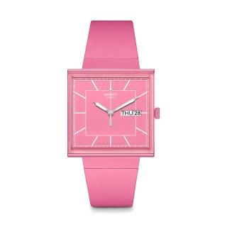 【SWATCH】WHAT IF...ROSE? 經典手錶/方形錶/女錶/瑞士製造 SO34P700(34mm)