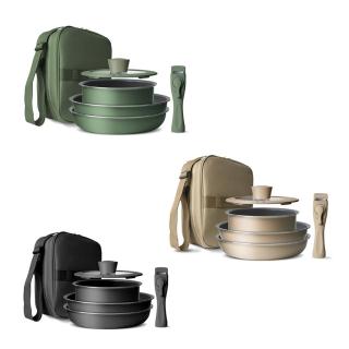 【仙德曼 SADOMAIN】（6件套組）輕量日本Daikin露營-鍋具IH爐可用鍋(附方形收納袋/可拆卸把手/露營鍋具組)
