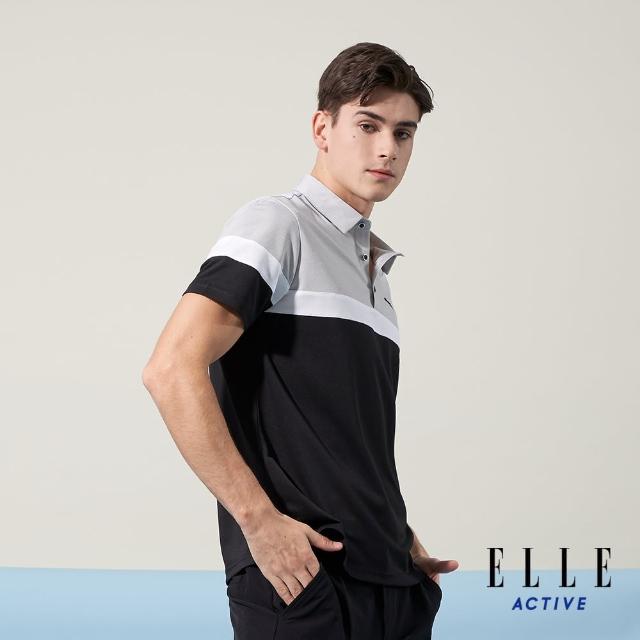 【ELLE ACTIVE】男款 休閒撞色拼接短袖POLO衫-黑色(EA24M2M1102-99)
