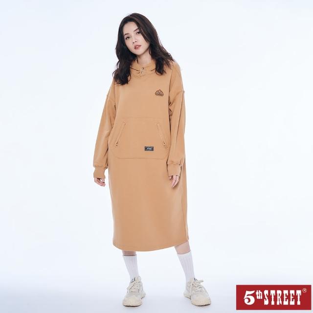 【5th STREET】女裝休閒連帽衛衣長洋裝 共2色