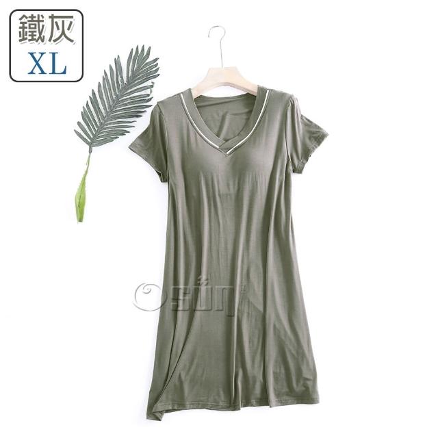【Osun】莫代爾帶胸墊V領短袖大碼連衣裙睡衣居家休閒服(特惠價CE405V-)