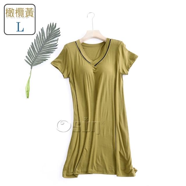 【Osun】莫代爾帶胸墊V領短袖大碼連衣裙睡衣居家休閒服(特惠價CE405V-)