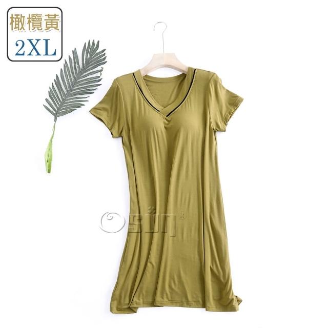 【Osun】莫代爾帶胸墊V領短袖大碼連衣裙睡衣居家休閒服(特惠價CE405V-)