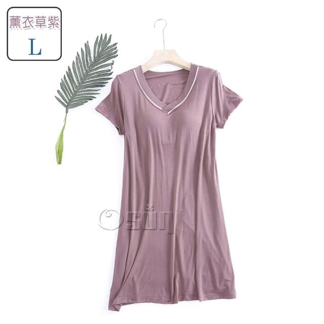 【Osun】莫代爾帶胸墊V領短袖大碼連衣裙睡衣居家休閒服(特惠價CE405V-)