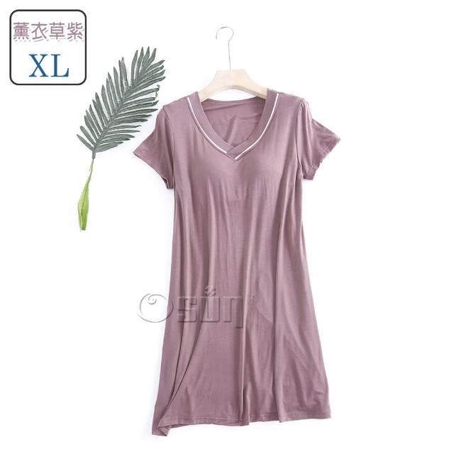 【Osun】莫代爾帶胸墊V領短袖大碼連衣裙睡衣居家休閒服(特惠價CE405V-)