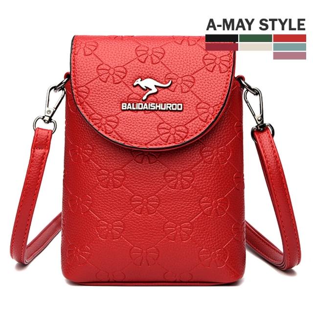 【Amay Style 艾美時尚】女包 斜背包 手機包 質感設計朵結印花側背小包(7色.預購)