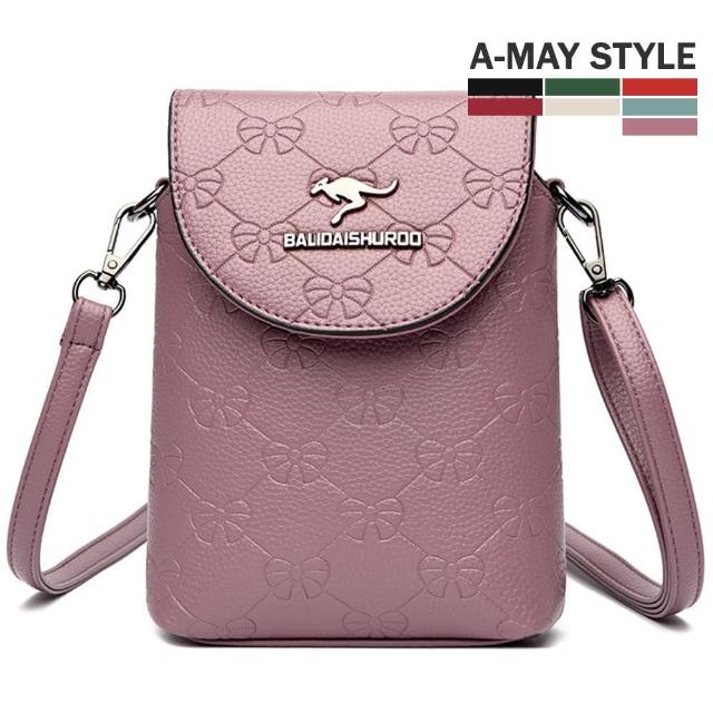 【Amay Style 艾美時尚】女包 斜背包 手機包 質感設計朵結印花側背小包(7色.預購)