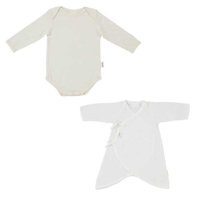 【Gennies 奇妮】2件組*寶寶蝴蝶衣 包屁衣(原棉 純棉 紗布衣 連身衣 嬰幼兒 新生兒 長袖 綁帶式 開扣褲襠)