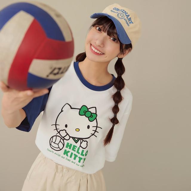 【OB 嚴選】KITTY運動會撞色袖拼接排球印花短TEE 《IK0034》