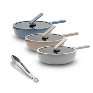 【WOKY 沃廚】哈哈鍋2.0 不沾深煎鍋28cm-含玻璃鍋蓋(附矽膠鍋鏟或料理夾/贈品隨機出貨)