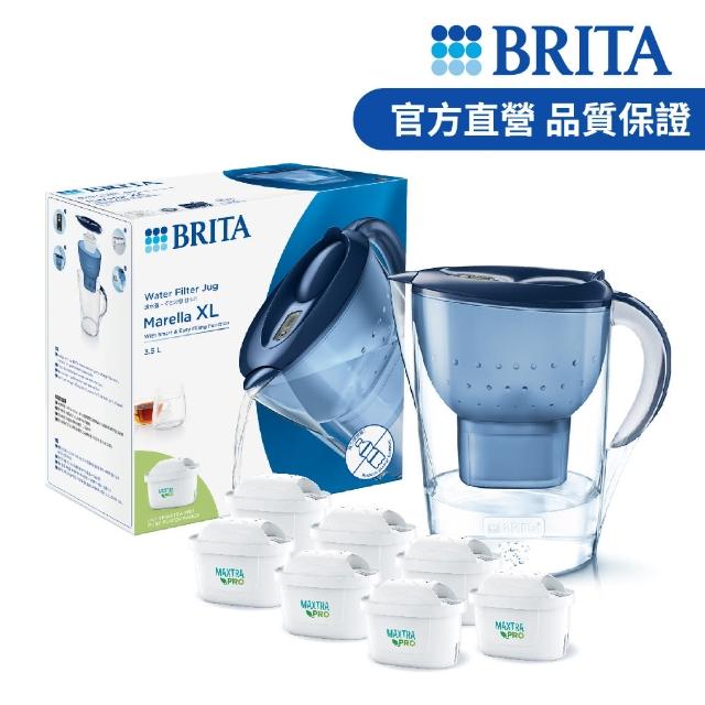 【BRITA】官方直營 Marella 3.5L馬利拉濾水壺+6入MXPRO全效型濾芯(共1壺7芯 兩色選)