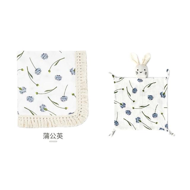 【Kori Deer 可莉鹿】彌月禮盒組-印花流蘇嬰兒萬用包巾+安撫巾(彌月禮滿月冷氣毯透氣寶寶被四季毯)