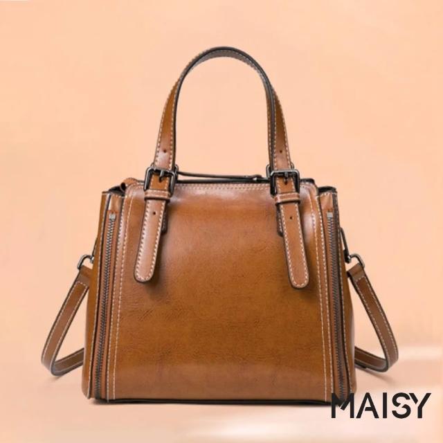 【MAISY】真皮時尚百搭雙肩帶質感頭層牛皮手提包 肩背包 (共兩款)
